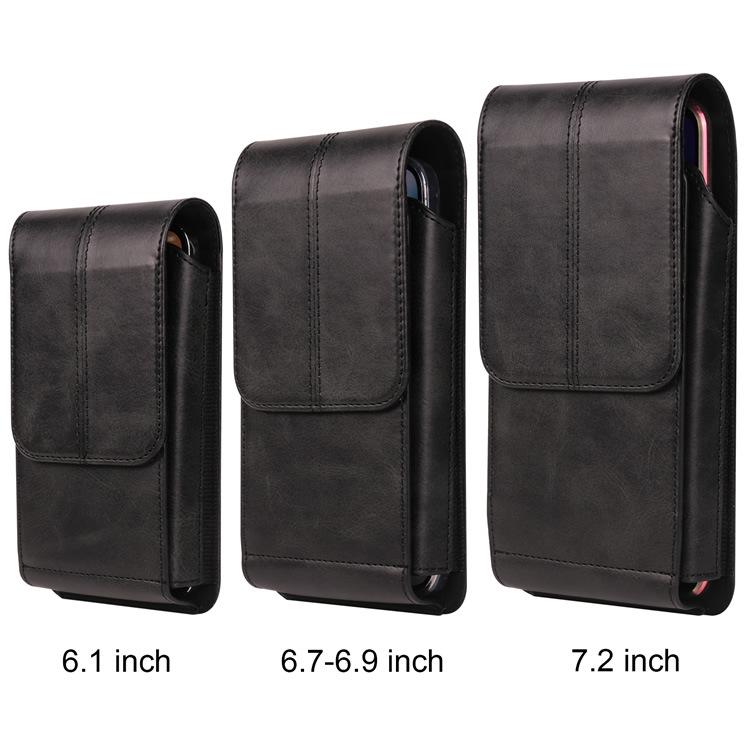 Vertical Smartphone Leather Waist Pack with Card Slots & Belt Buckle - Men's Trendy Multi-functional Crossbody for Elderly.