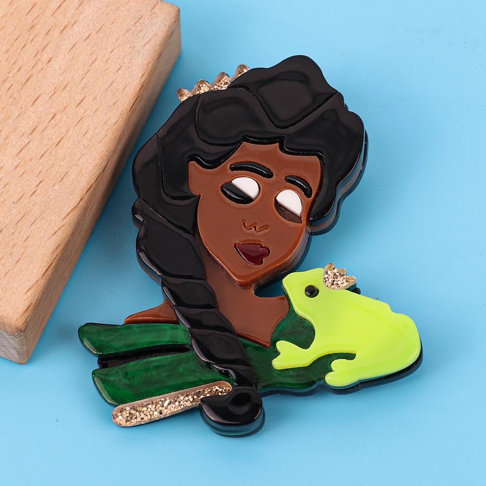 Vintage Acrylic Black Lady Women's Brooch Badges Cartoon African Girl Figure Brooches Lapel Pins Clothing Jewelry Accessories