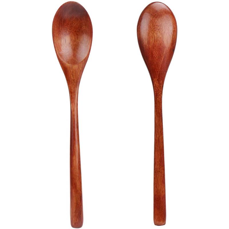 2pcs 23cm Wooden Spoon With Long Handle Serving Utensil Japanese Style Oval Soup Spoon for Eating Mixing Stirring Cooking Baking