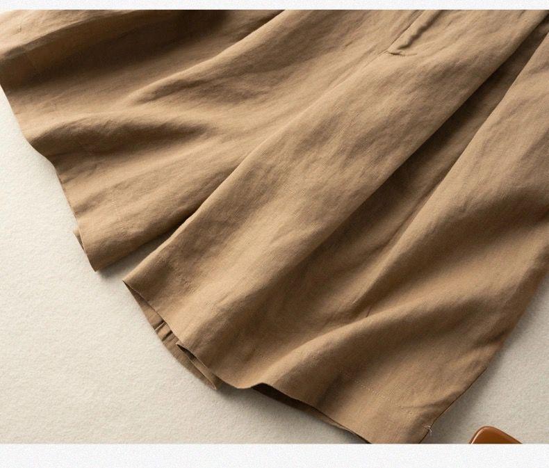 Summer Elastic Waist Cotton-Linen Capris with Wide Legs and Retro Solid Color