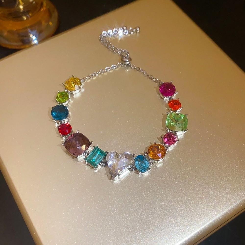 Square Round Colorful Rhinestone Bangle Jewelry Accessories Women's Hand Bracelet  Women Girl