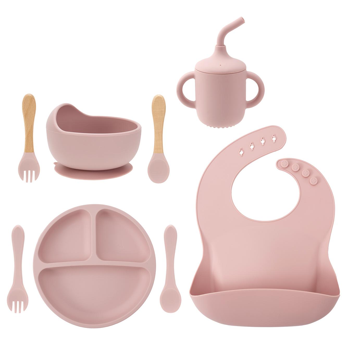 

Color Kids 8PCS Baby Feeding Set Tableware Silicone Sucker Dishes Plate Straw Cup Waterproof Bib Kids Learning Utensils Spoon