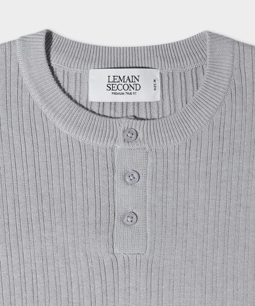 LEMAIN SECOND Classic Henley Neck Washable Short Sleeve Knit [Gray]
