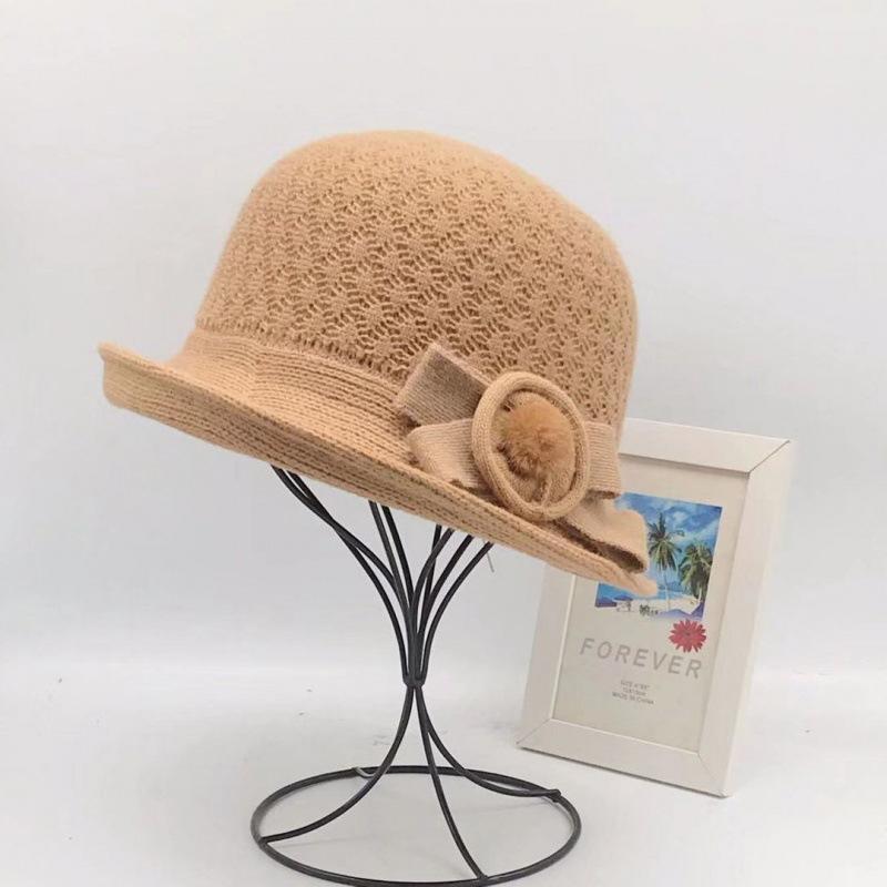 Woolen Bucket Hat Women's Autumn and Winter Bow Korean Version Versatile Japanese Dome Basin Hat British Retro Top Hat Tide