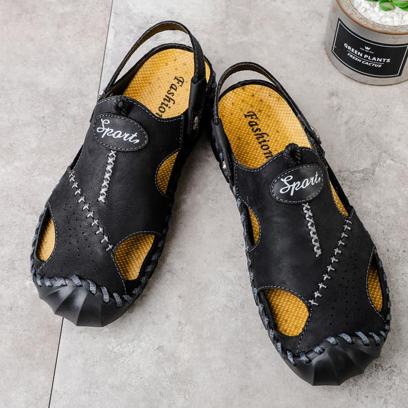 Summer Sandals Men Leather Classic Roman Sandals Comfort Slipper Outdoor Beach Rubber Flip Flops Men Water Trekking Sandals