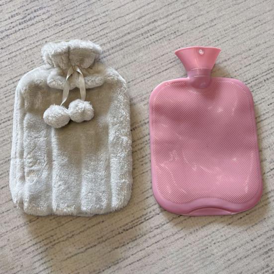 2000ML Rubber Hot Water Bottle with Soft Plush Cover Leak-Proof Back Neck Shoulder Menstrual Cramp Pain Relief Hot Cold Compress Warmer Bag