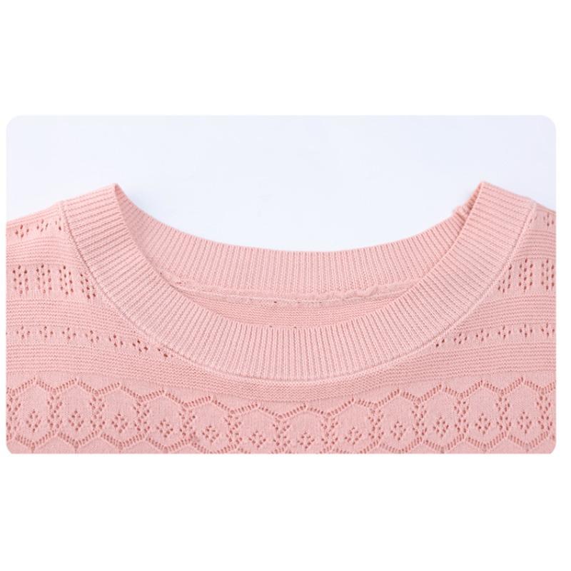 Ice Silk Short Sleeved Knitted Sweater Women's Summer Round Neck Thin Design Sense Short Jacquard Top T-shirt Women