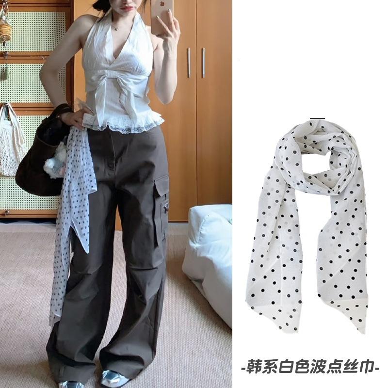 Retro leopard print scarf, women's autumn and winter white atmosphere, versatile shawl, long Hong Kong style silk scarf around the neck
