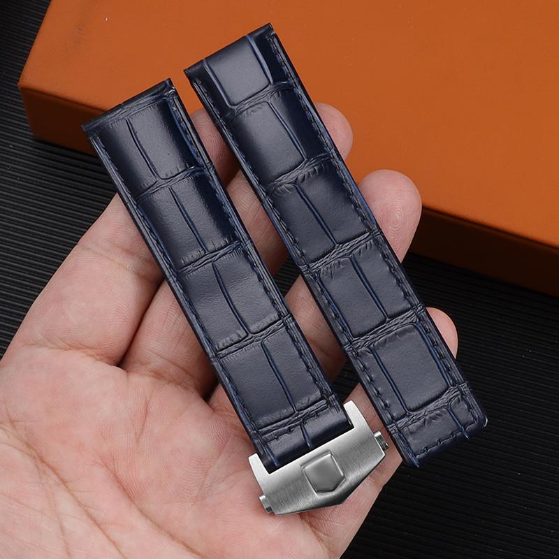 Классический 24 мм 20 мм 22 мм для TAG Heuer Calera кожаный ремешок для часов Синий — фото 16