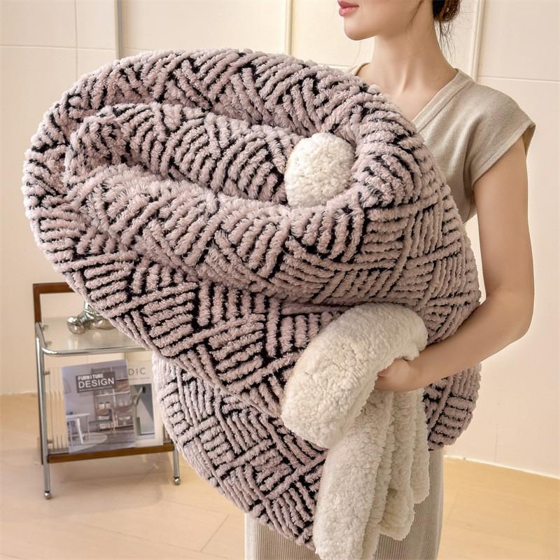 Soft Plush Double-Layer Blanket With Jacquard Winter Warmth Office Nap Bed Use