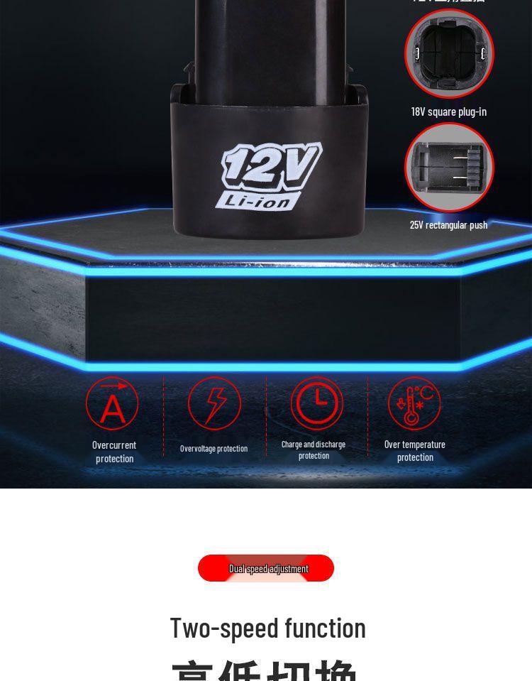 12V High Power Cordless Two-Speed Electric Drill and Screwdriver