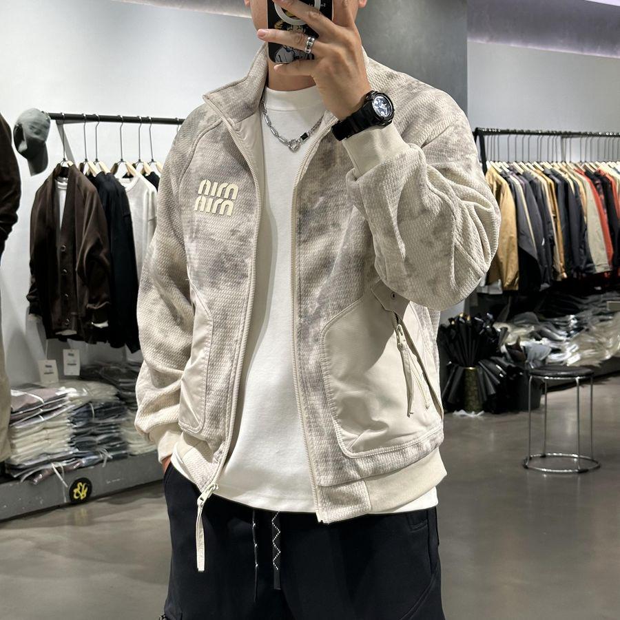 

Men s Color Block Stand-Up Collar Jacket, Autumn/Winter 2025 Collection, Casual with Zipper Pockets. S бежевий