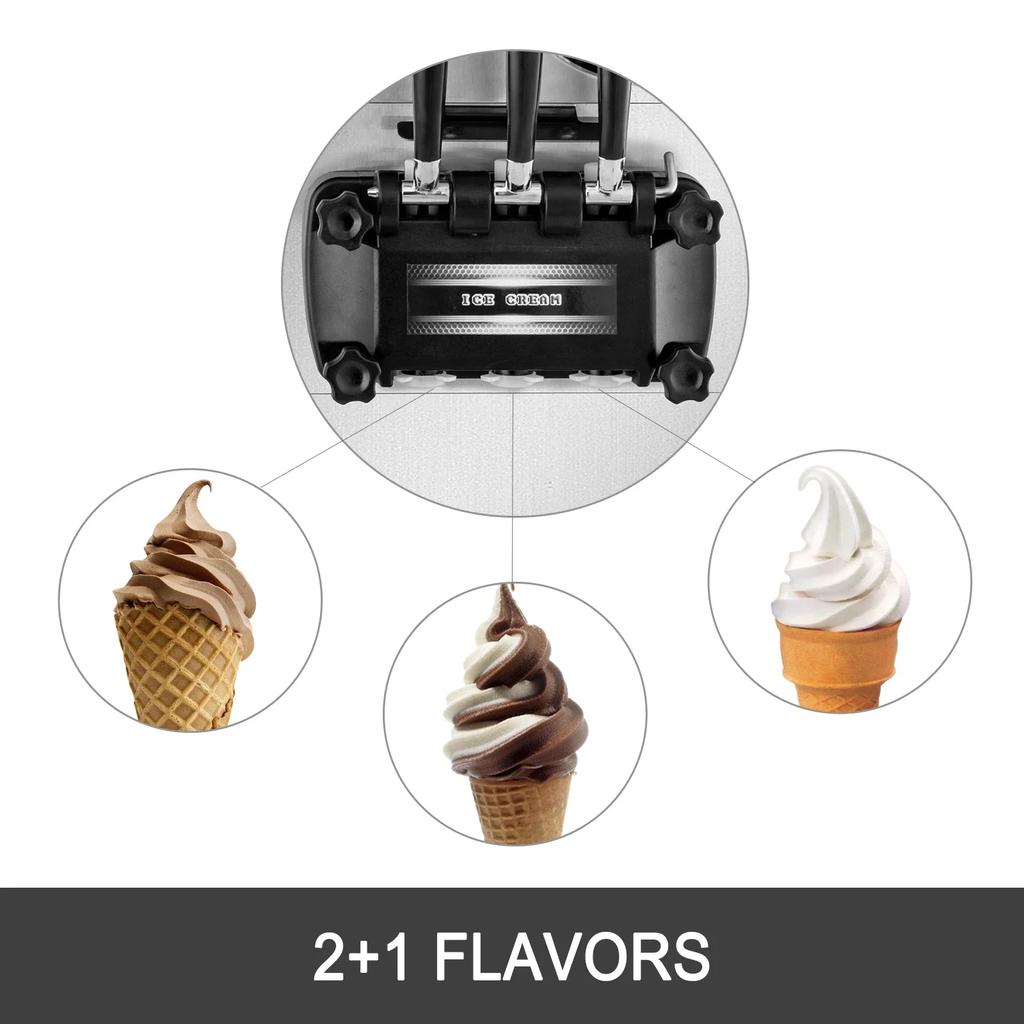 20-28L/H Soft Ice Cream Maker Commercial Countertop Tricolor 2+1 Flavors Sweet Cones Freezing Equipment Vending Machine