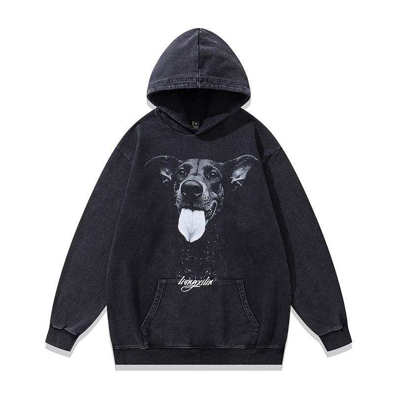 Tkpk American High Street Washed Retro Hooded Sweater Autumn And Winter Direct Injection Printing Loose Hoodie Jacket Men And Women