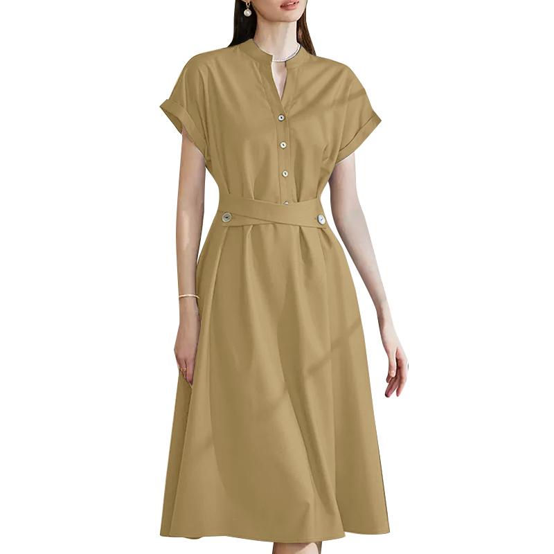 

ZANZEA Женское летнее платье с V-образным вырезом, свободное, повседневное, с коротким рукавом S хаки