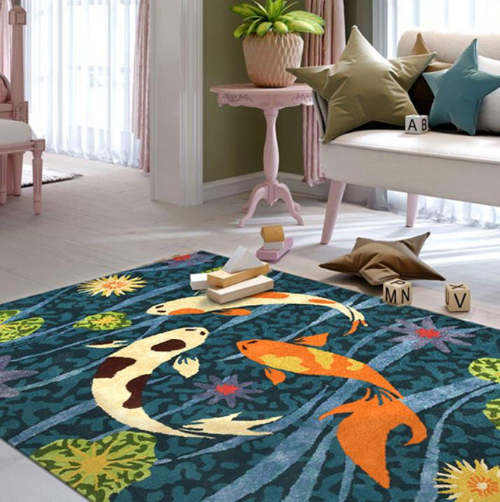 

Koi Fish Feng Shui Area Rug Washable Carpet for Living Room Entryway Bedroom Kitchen Rustic Home Decoration 40x60cm