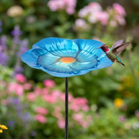 Metall Blume Gartenstecker Vogelbad Vintage Außen Bienen Tränke Station 25,6" Abnehmbarer Schmetterlings Futterspender Bad Schale für Außen Garten Rasen Dekor
