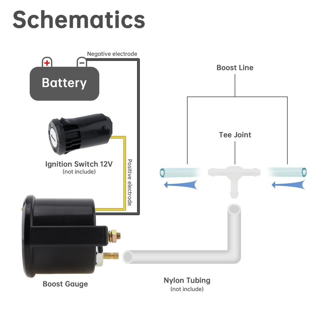 Universal 52mm 12V Bil Vakuummåler 0 - 30 in.Hg for Bil / Båt / Lastebil / ATV, Ekstern Type Automobil Elektrisk Vakuummeter