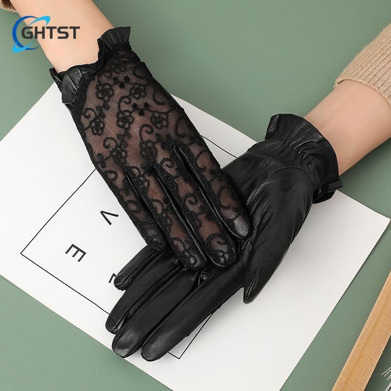 Mănuși Elegante din Dantelă Neagră pentru Femei Piele Nappa Piele Naturală Piele de Oaie Mănuși de Primăvară Mănușă Scurtă Trendy pentru Femei