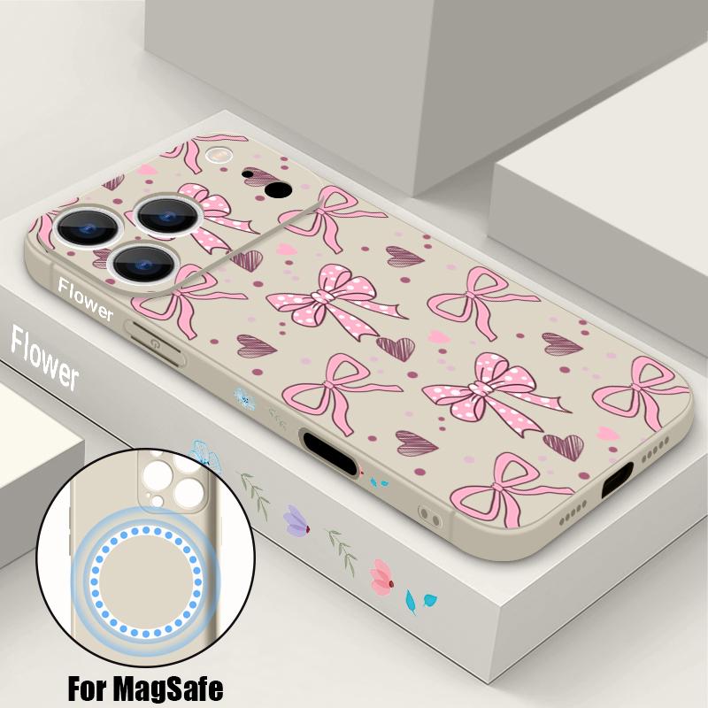 Lovely Bowknots Print Case For iPhone 17 Pro Max iPhone 16 15 14 13 Pro Max Magnetic For Magsafe Soft Silicone Phone Back Cover
