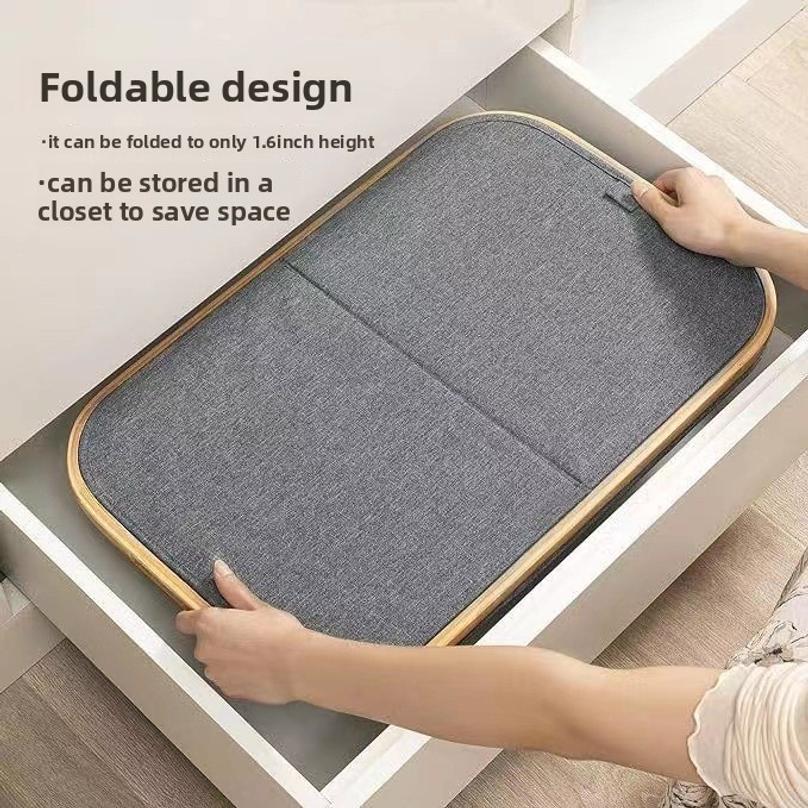 Collapsible Slim Laundry Hamper with Lid Bamboo Handles Removable Inner Bag Clothes Basket Bin Foldable Freestanding