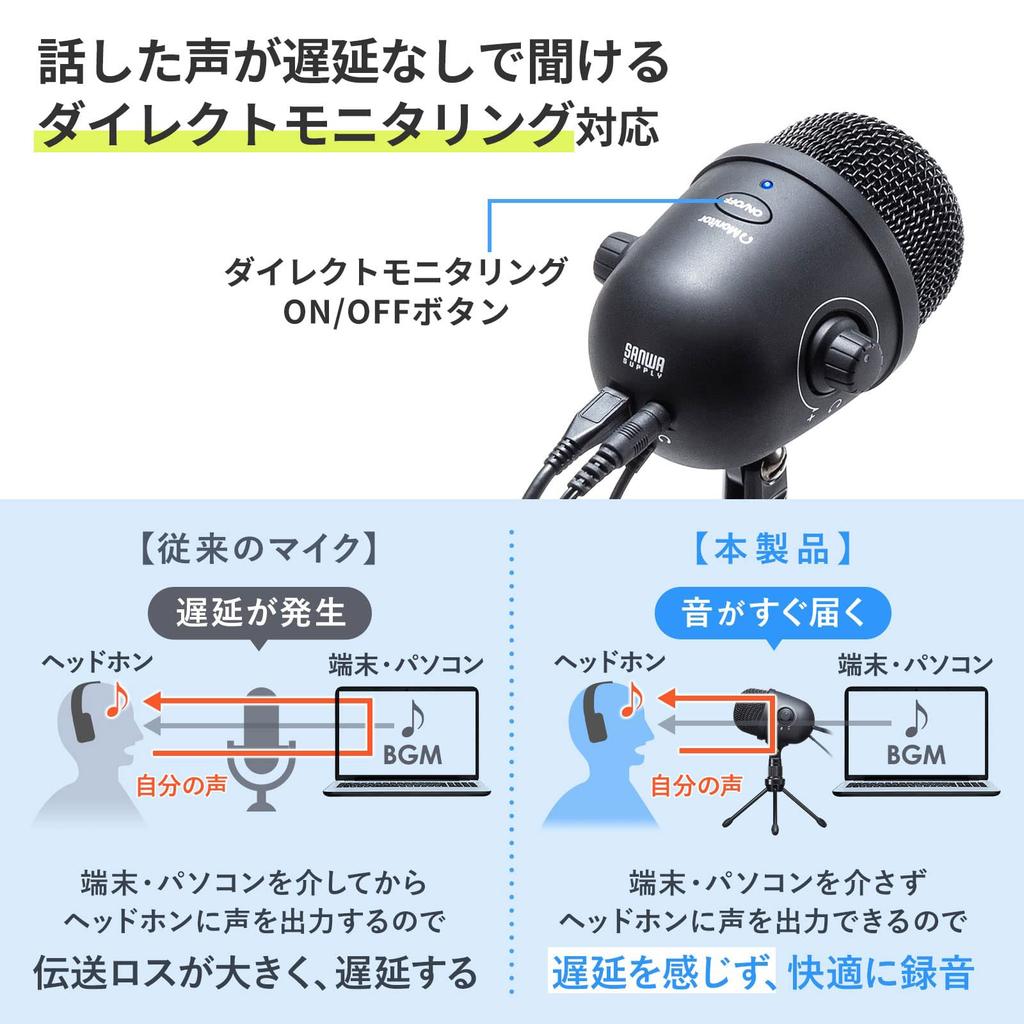 Sanwa Supply USB Compatible with and PCs Mini Plug Direct Adjustable Microphone, Unidirectional, Tablets, Smartphones, (3.5mm 4-pole Connection),