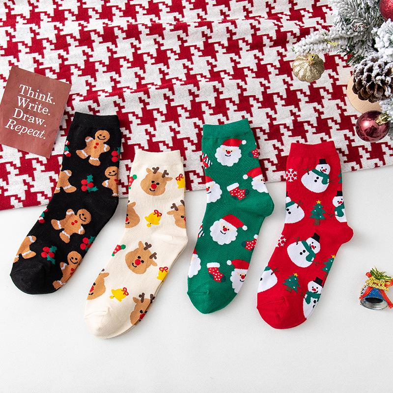 Trendy Christmas Cartoon Mid-Calf Socks for Women - Cute and Cozy Autumn/Winter Cotton Gift In Red