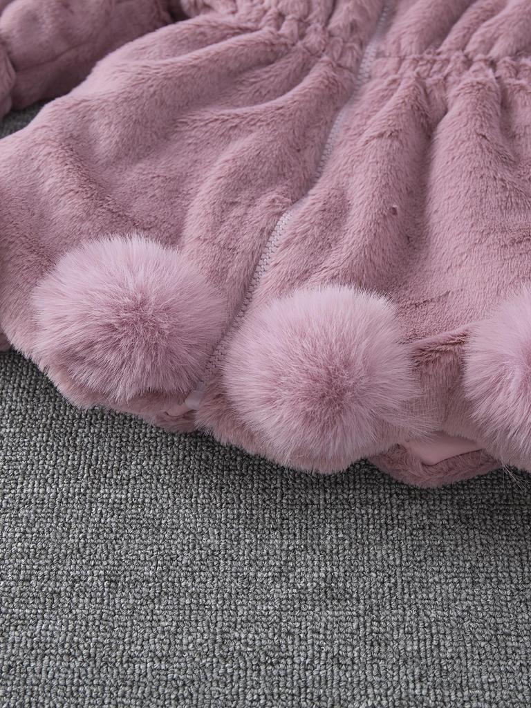 Girls' Autumn/Winter Faux Fur Pom-Pom Sweater Jacket