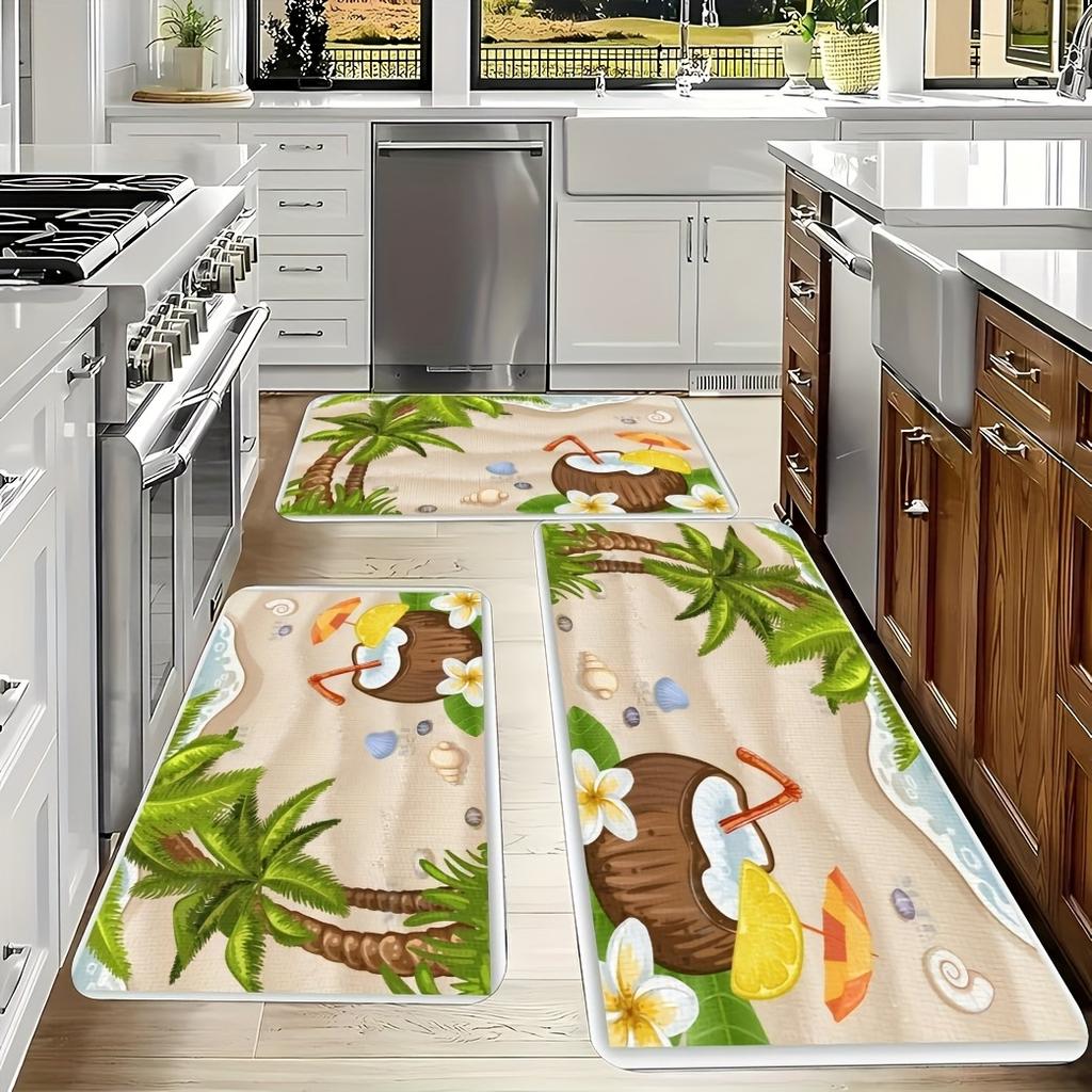 1PC Beach Pattern Kitchen Rug Non-Slip Door Mat Pop Design Bathroom Rug Bath Mat Carpet for Home Sink Laundry Decor