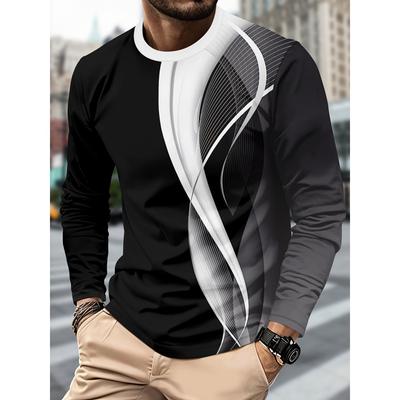 Men's Long Sleeve T-Shirt Casual Geometric Design Regular Version Crew Neck Short Sleeve Fashion Pullover