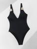 Women's Swimsuit Black Deep V Sexy High Waist One Piece Swimsuit