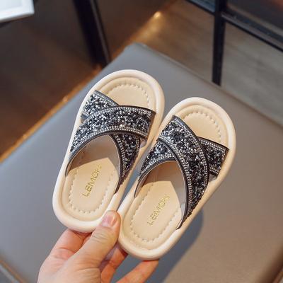 Ciabatte Brillanti Bambina Scarpe Bambino Ragazza Eleganti Open-toe Versatili Morbide Open-toe PU Moda Bambini Scarpe Casual Traspiranti Semplici