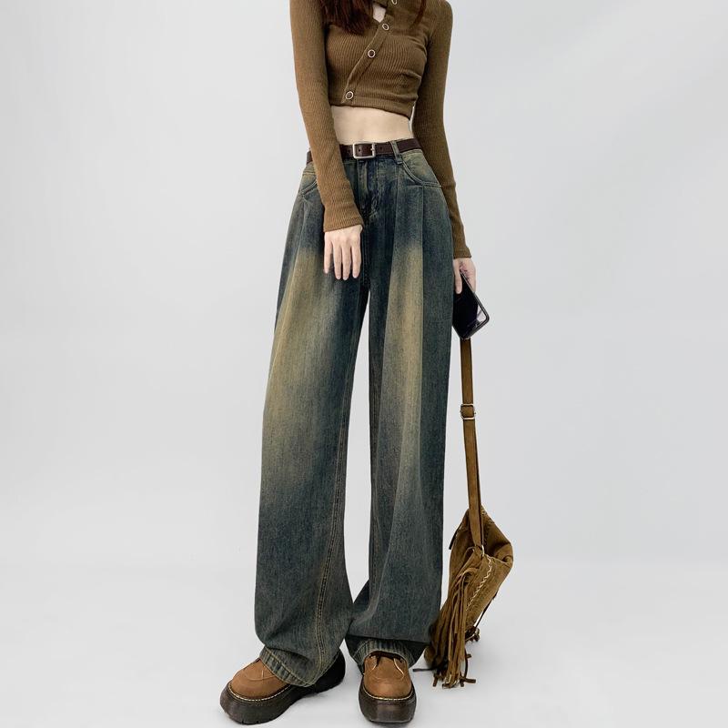 

Spring 2024 Retro High-Waist Wide Leg Jeans for Women - Loose Straight Cut for Spring and Autumn L