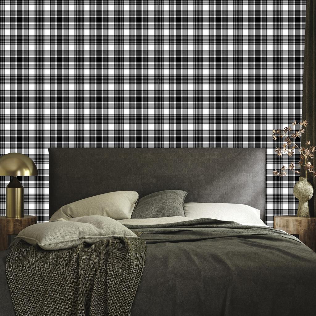 Black and white checkered wallpaper, gray, graphite and light gray, 50x1000
