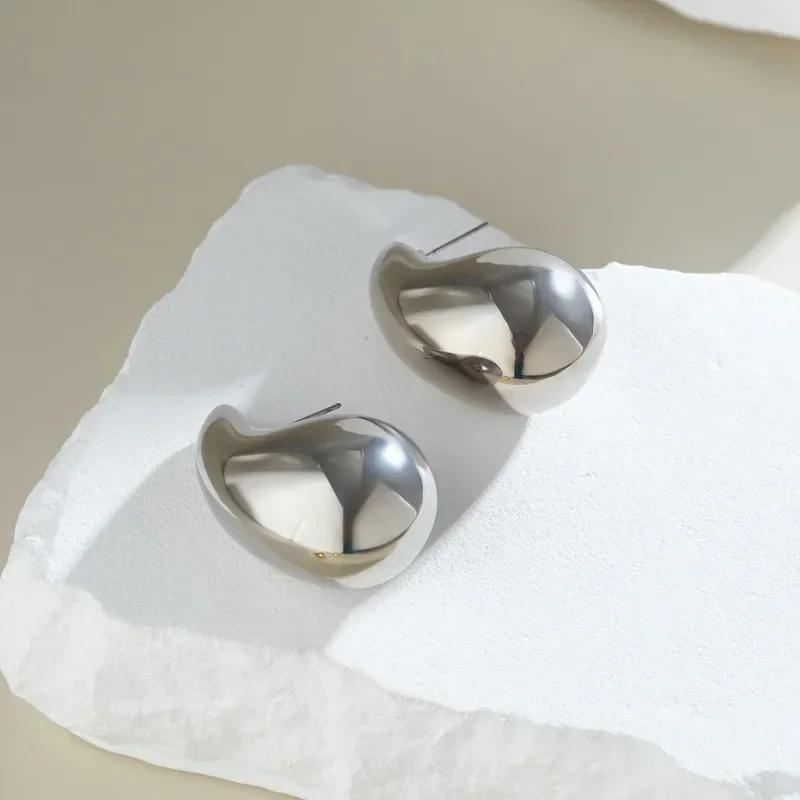 Fashion Waterdrop Chunky Dome Hoop Earrings For Women Vintage Gold Plated Thick Teardrop Earrings Dupes Lightweight Ear Studs