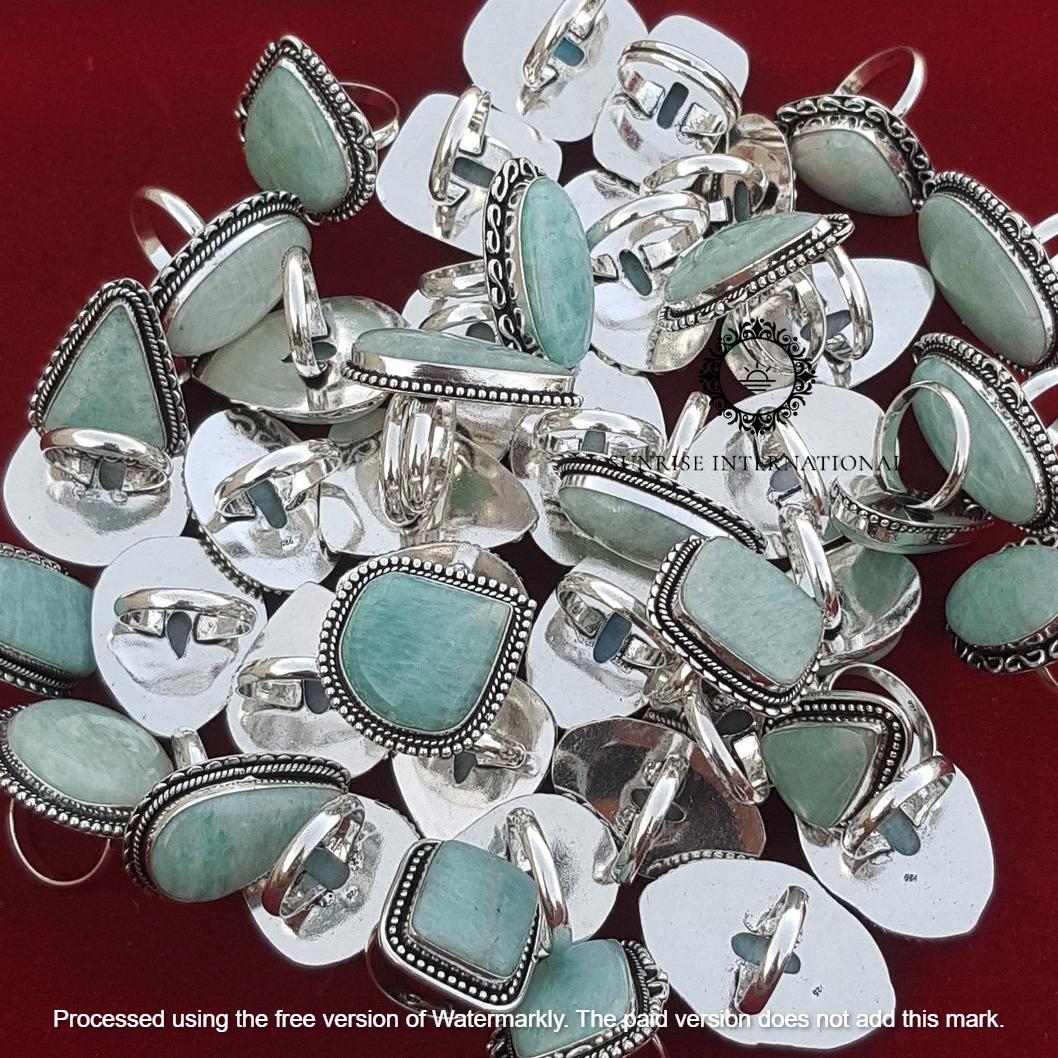 

Кольцо ручной работы с натуральным камнем Амазонит, кольцо ручной работы с кристаллами, кольцо для женщин, кольцо с серебряным покрытием 925 пробы, оптовая продажа ювелирных изделий оптом! free Size 5 Pcs синий