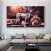 Docile Lion and Deer On the Canvas Painting Modern Animals Posters Prints Wall Art Pictures for Living Room Decoration Cuadros