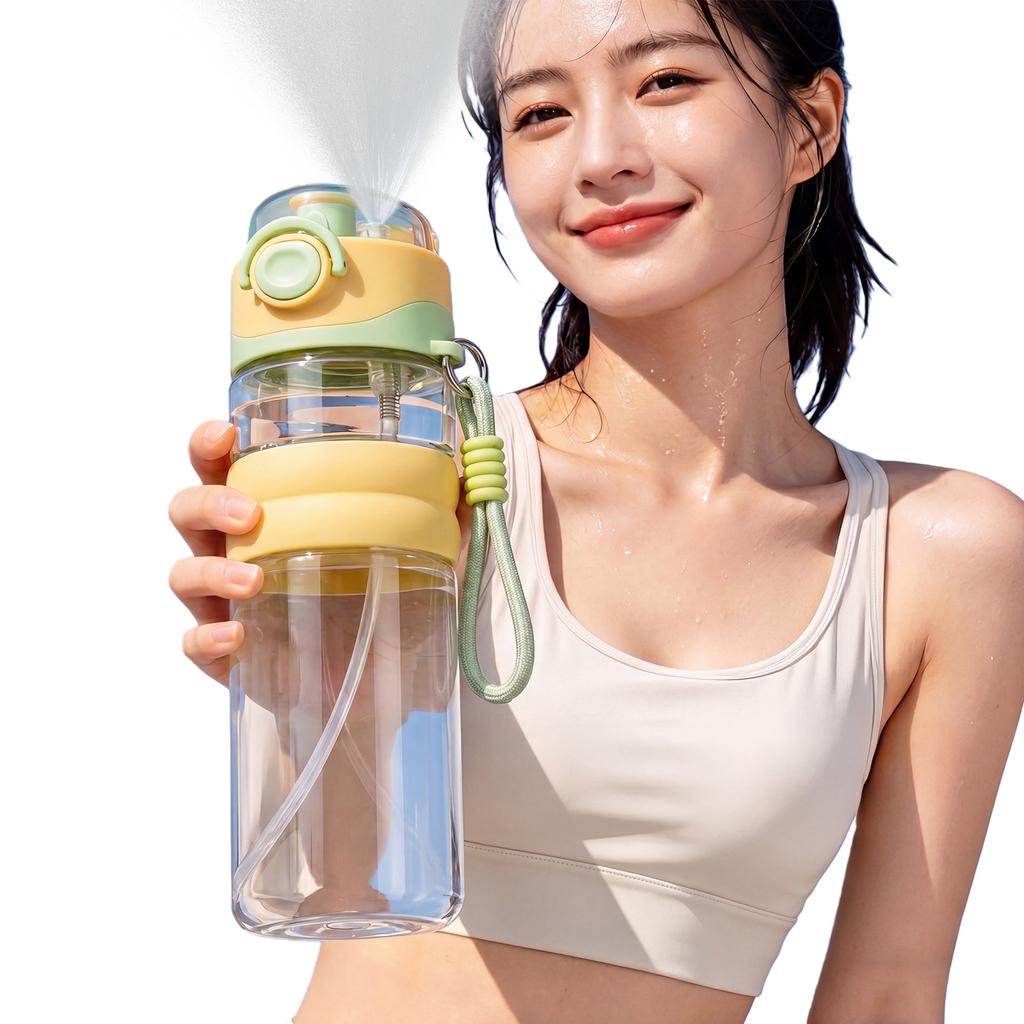 Spray Sports Water Bottle with Straw Direct Drinking Dual-Use Plastic Water Bottles for Outdoor Travel Office Walking