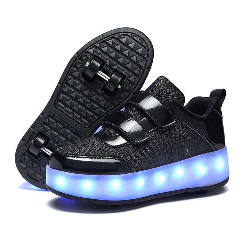 New Runaway Shoes, Girls Four-wheel Pulley Shoes USB Charging Luminous Shoes Skates Invisible Wheels Shoes Double Wheels