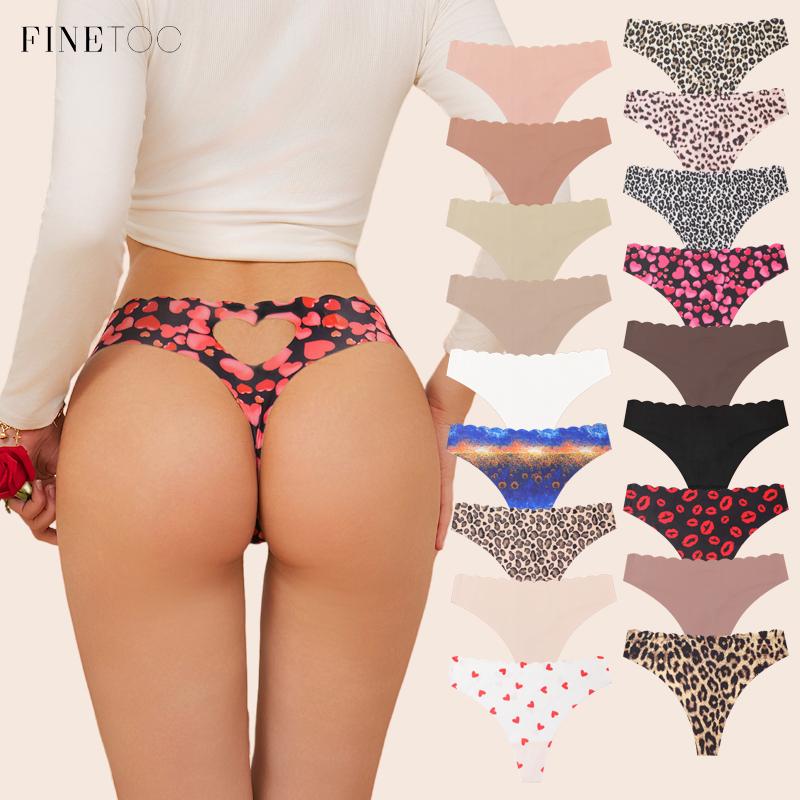 FINETOO 1 ks Dámské bezešvé tanga, s leopardím vzorem, červenými rty, ve tvaru srdce, módní, prodyšné, rychleschnoucí spodní prádlo, dárek k Valentýnu