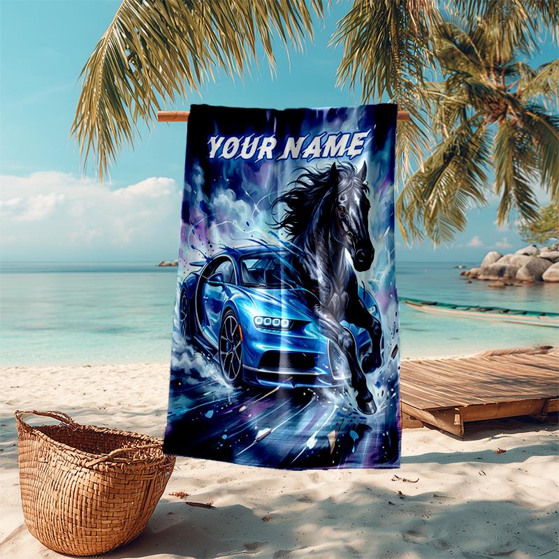 1PC Custom Name Horse Fantasy Beach Towel Highly Absorbent And Sand-Resistant Towel for Swimming, Pool, Yoga, And Travel Lightweight
