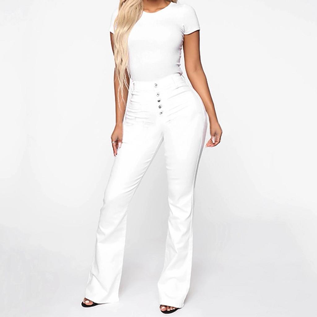 Women's Fashion Solid Color Washed Casual High-Waisted Jeans