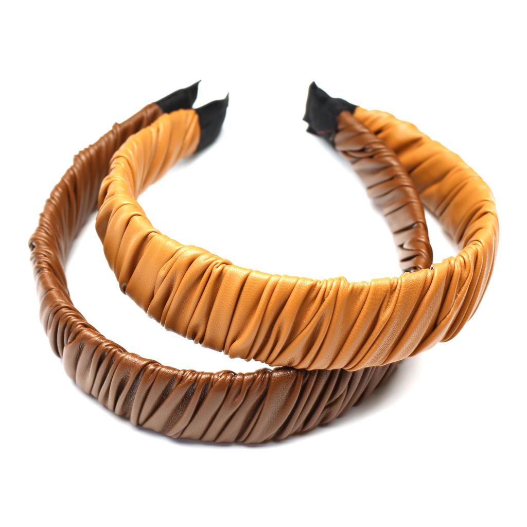 QinGoo Wide Leather Headband with Coffee Comfortable Hair Korean 1 Piece Ruffles, Accessory, Cute, Women's, Style, (Coffee)