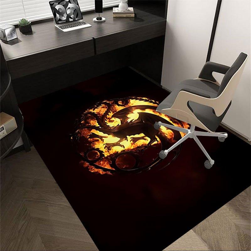 

1pc Fire and Blood Office Carpet Chair Mats, Home Decor Mat Fantasy Theme Mat Durable Mat, Dragon Decor,Suitable for fantasy theme lovers 60cm by 90cm