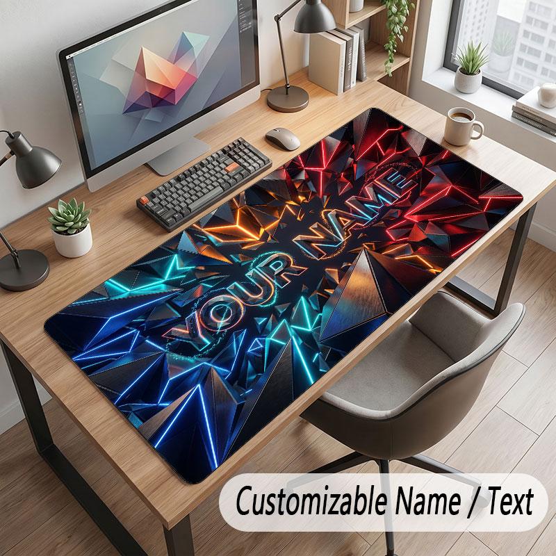 Abstract Geometric Theme Customized Mouse Pad Personalized Print Name Text Desk Mat For Home Office Table Decor