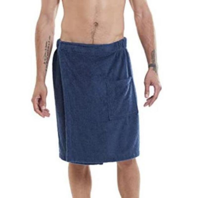 Men Bathrobe Bath Towel Adjustable Elastic Waist Homewear Nightgown Pocket Outdoor Sports Swimming Gym Spa Towel