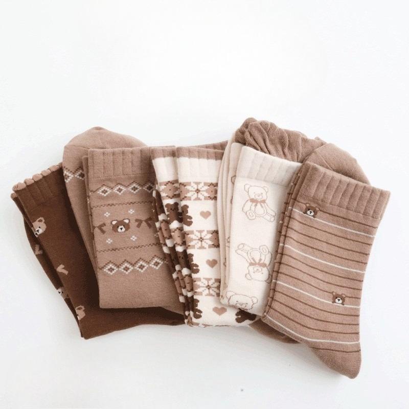 Little Bear Socks Women's Mid-calf Socks Spring and Summer Styles Cute and Trendy Cartoon Versatile and Casual Socks