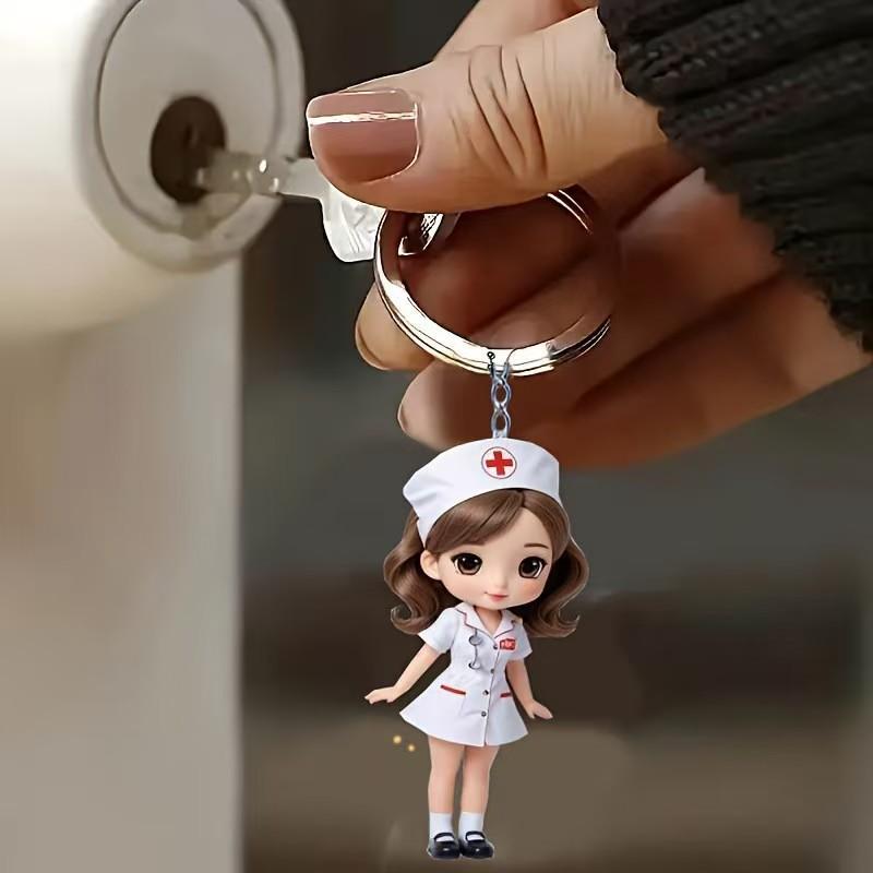 1 Stück Süßer Figuren Schlüsselanhänger 2D Flach Acryl Cartoon Arzt Krankenschwester Schlüsselanhänger Rucksack Hängeanhänger Für Medizinisches Personal Paar