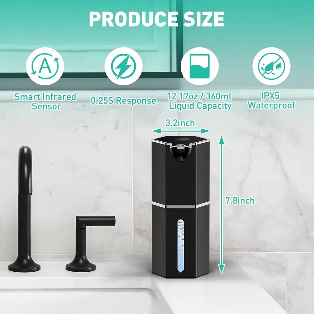 Automatic Soap Dispenser 360Ml 4 Level Liquid Foaming Soap Dispenser Long Battery Charging Automatic Soap Dispenser No Drilling