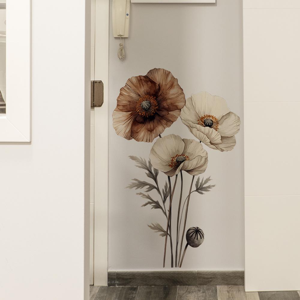 Adesivo da Parete Creativo Minimalista Fiore di Papavero Elegante Autoadesivo Rimovibile Decorazione per Camera da Letto Soggiorno Parete di Sfondo Casa Arte Murale